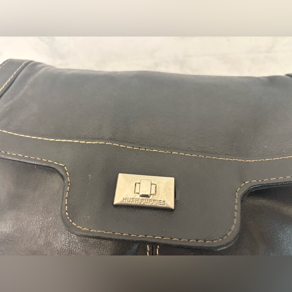 Hush Puppies Leather Handbag Shoulder Bag Black Vintage 80s - Picture 5 of 10